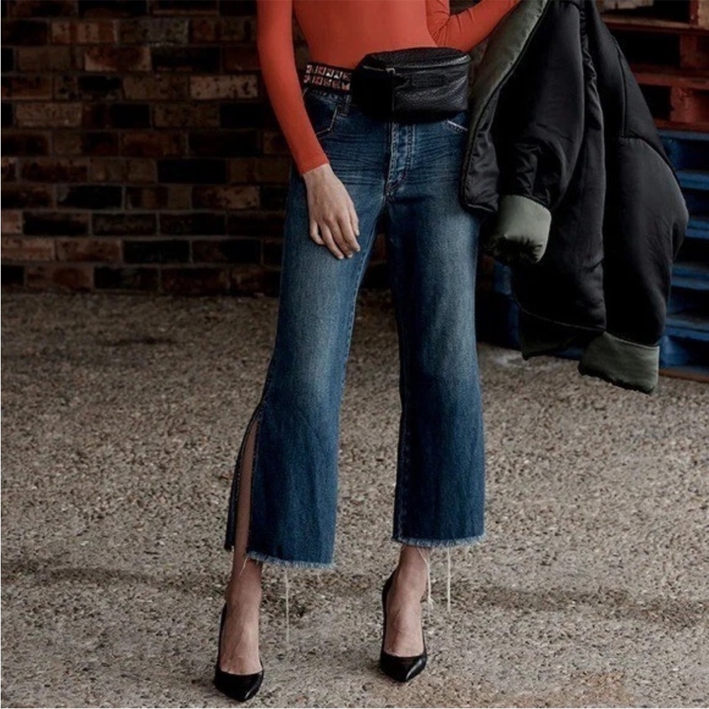 One Teaspoon DIRTY INDIGO LIBERTINES HIGH WAIST CROPPED WIDE LEG JEANS